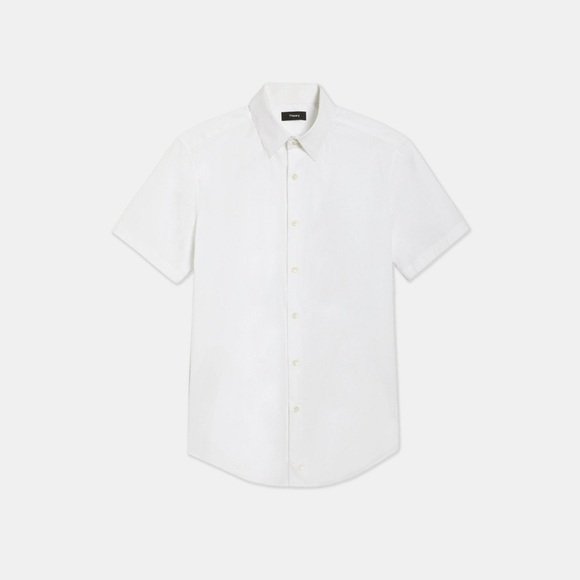 Theory Sylvain White Short Sleeve Slim Fit Button Down Shirt SZ XL Luxury NWT - Picture 1 of 8